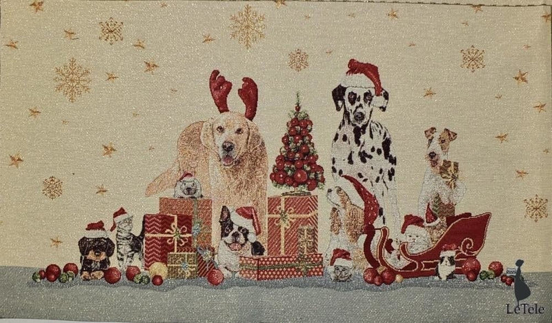 tessuto gobelin natalizio formato 40x70 "15 cani lurex" - letele.it tessuti arredo