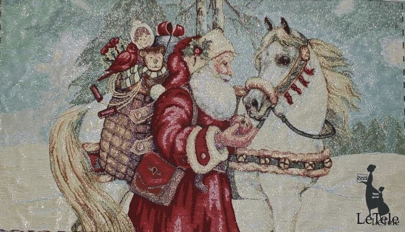 tessuto gobelin natalizio formato 40x70 "babbo e cavallo" - letele.it tessuti arredo