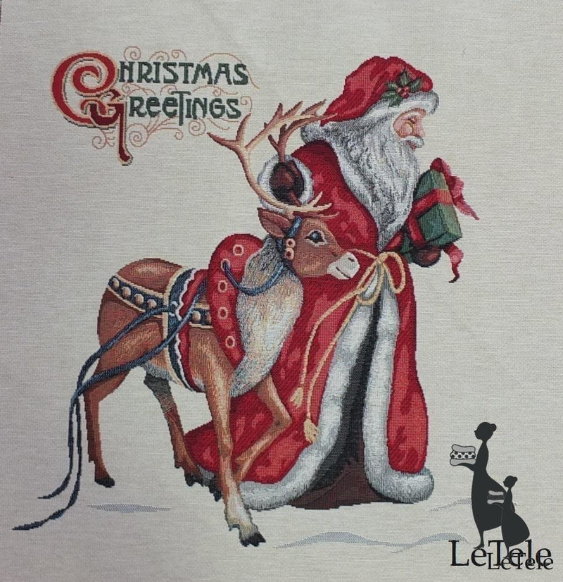 tessuto gobelin natalizio formato 47x47 "santa klaus & renna" - letele.it tessuti arredo
