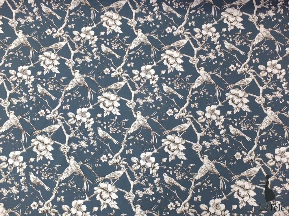 Tessuto in cotone stampato alt.150 cm "Fauvette" blu - letele.it tessuti arredo