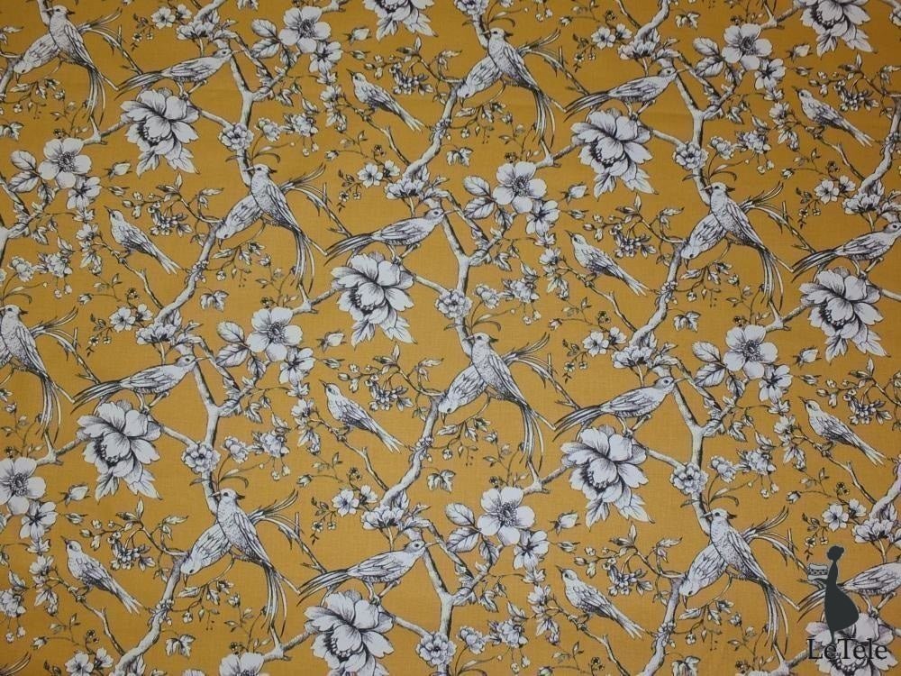 Tessuto in cotone stampato alt.150 cm "Fauvette" Mostarda - letele.it tessuti arredo