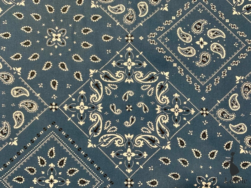 tessuto in cotone stampato "Paisley" blu - letele.it tessuti arredo