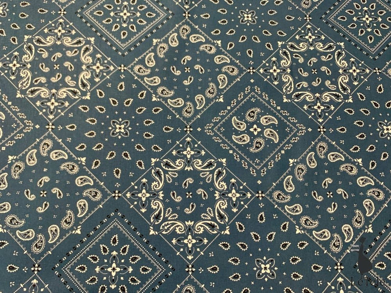 tessuto in cotone stampato "Paisley" blu - letele.it tessuti arredo