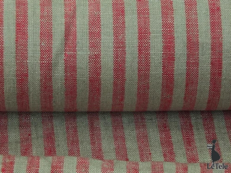 tessuto in puro lino "philomene" righe rosse alt. 50 cm. - letele.it tessuti arredo