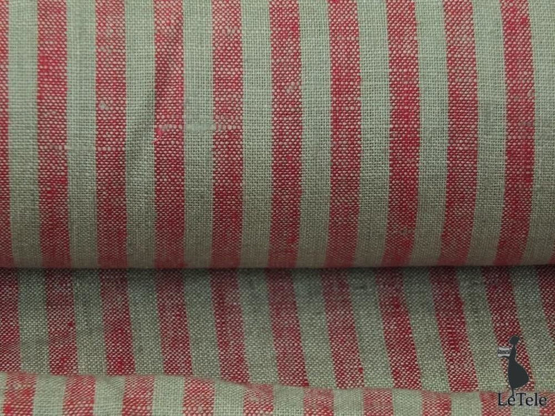 tessuto in puro lino "philomene" righe rosse alt. 50 cm. - letele.it tessuti arredo