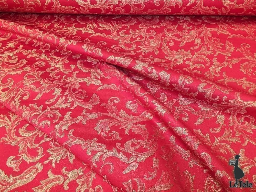 tessuto jacquard "cretonne noel rosso" alt 280 cm. - letele.it tessuti arredo