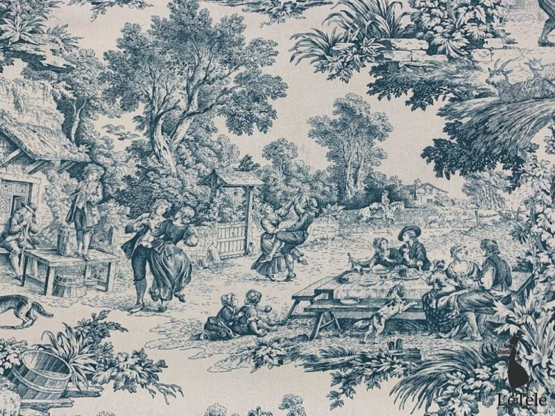 tessuto resinato antimacchia alt 140 cm. "toile de jouy" blu - letele.it tessuti arredo