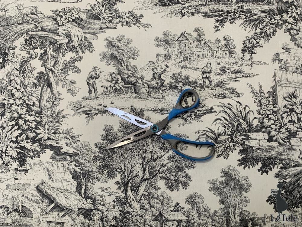 tessuto resinato antimacchia alt 140 cm. "toile de jouy" nero - letele.it tessuti arredo